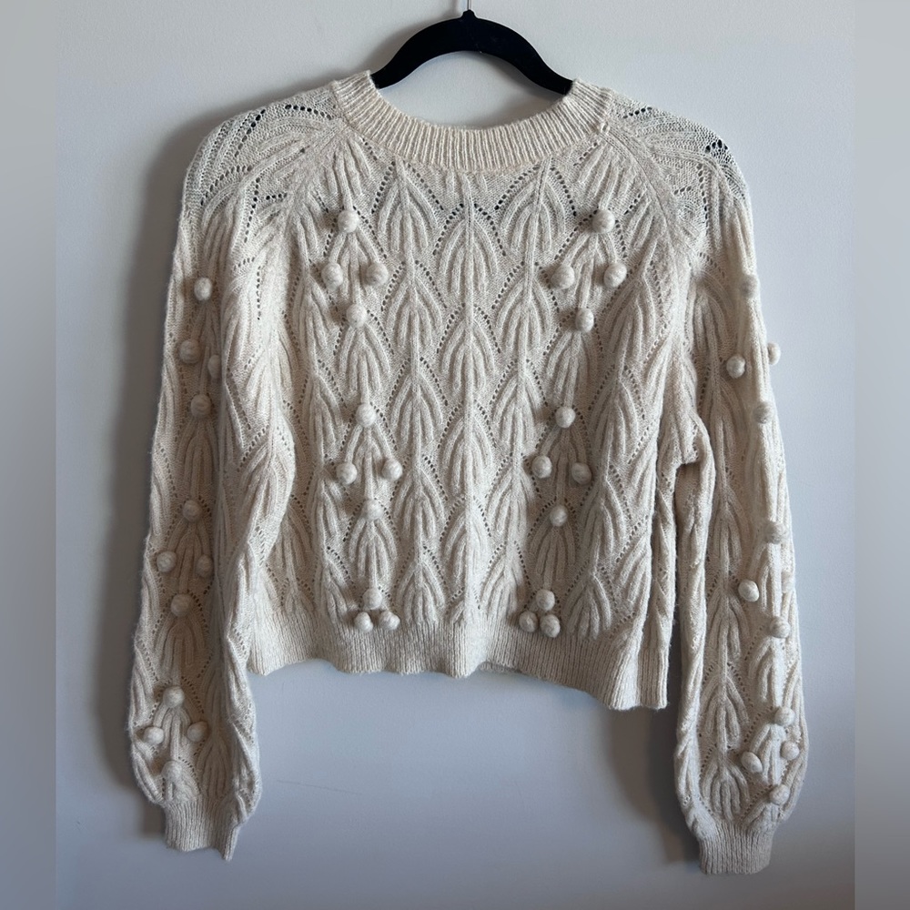 Cream cropped knit sweater, size XS